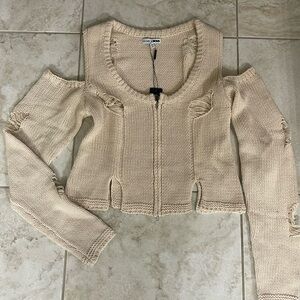 Beige Knit Cold Shoulder Sweater